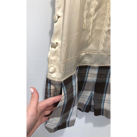 UO's Kimchi Blue Silk & Plaid Romper with Lace - Picture 4 of 7